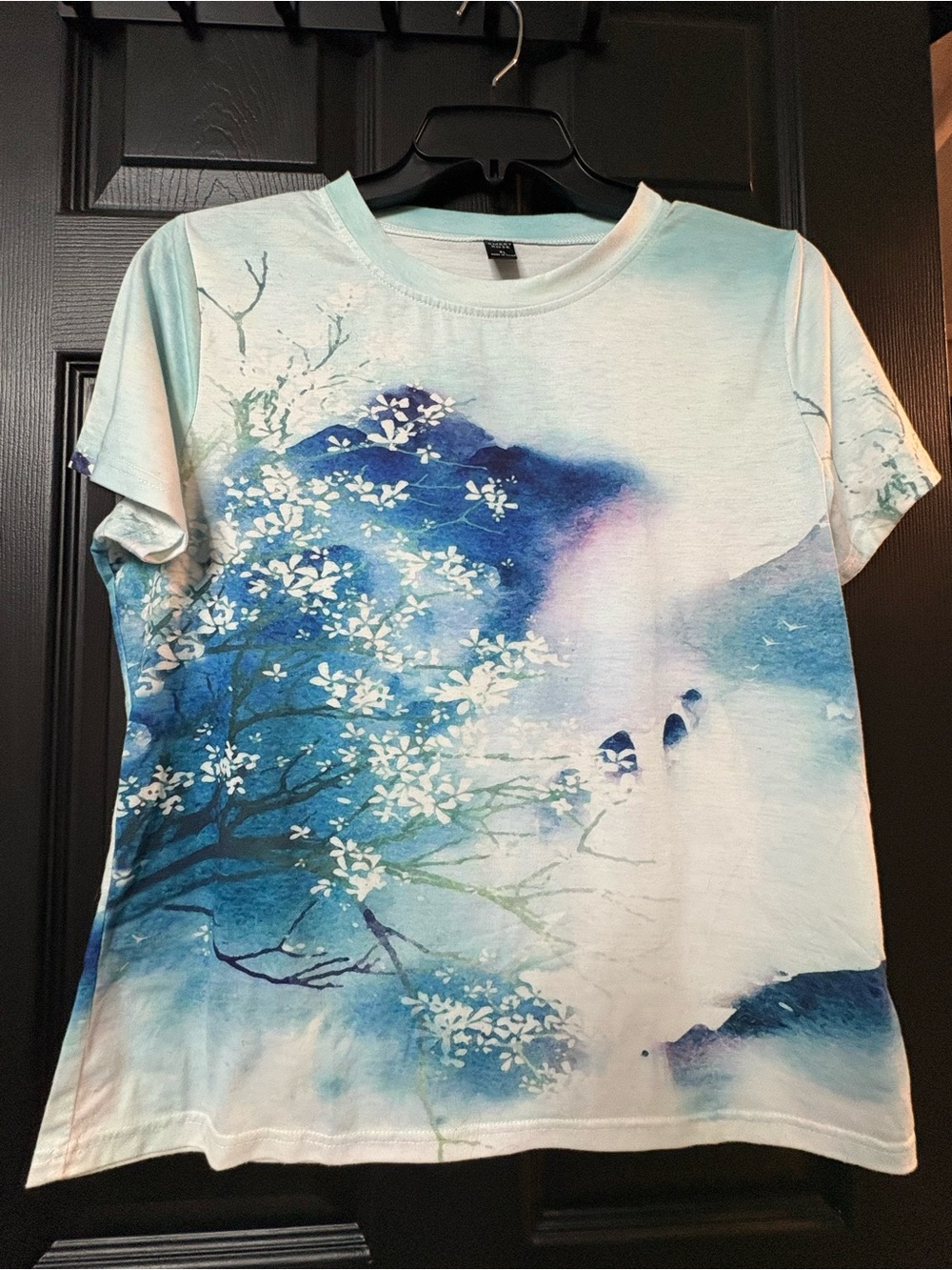 Women's Blue Floral Watercolor Short Sleeve Tee by
